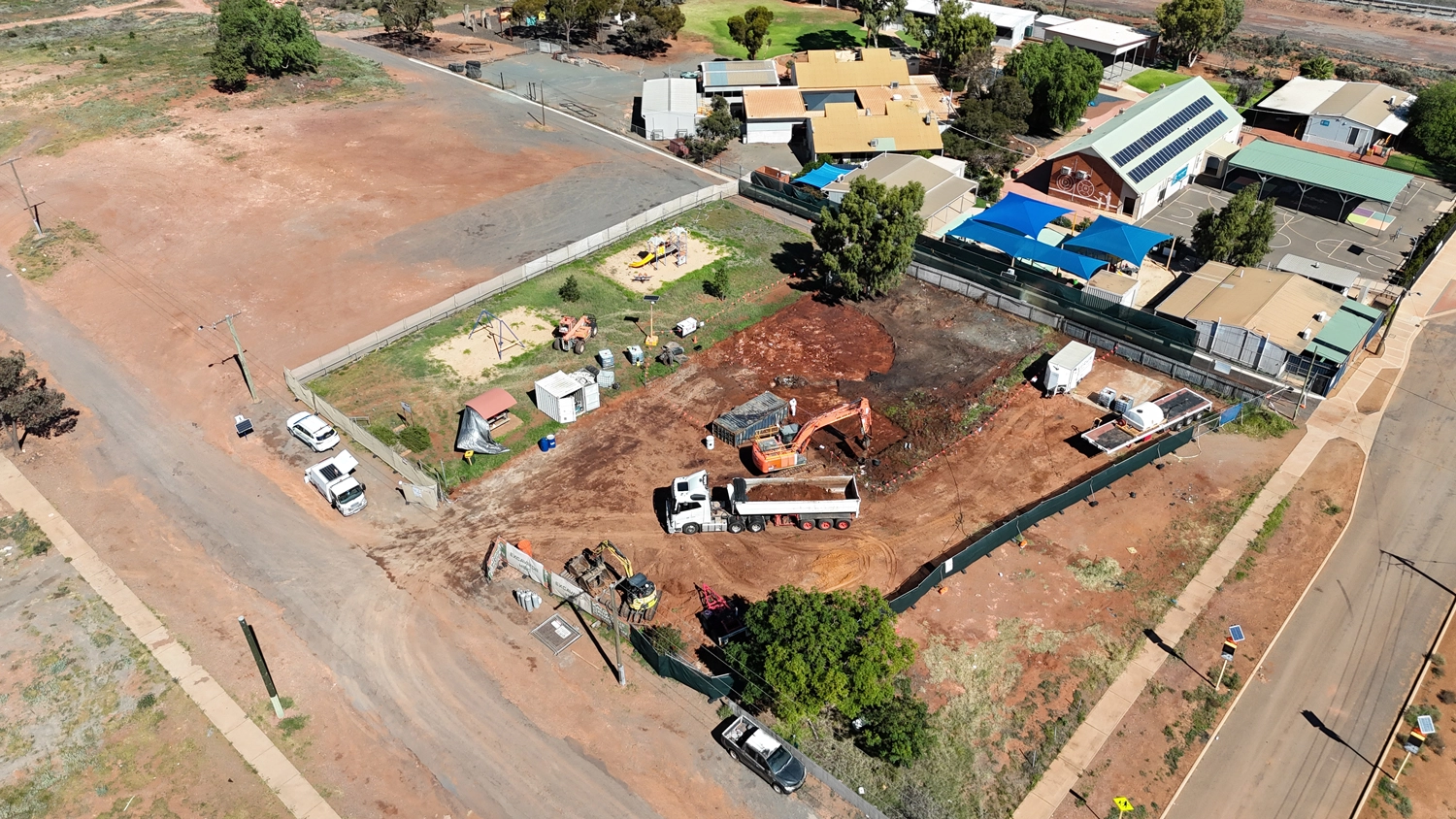 Downward wide shot of the Kalgoorlie Site Remediation showing decontamination and site clean-up by the Focus Demolition team